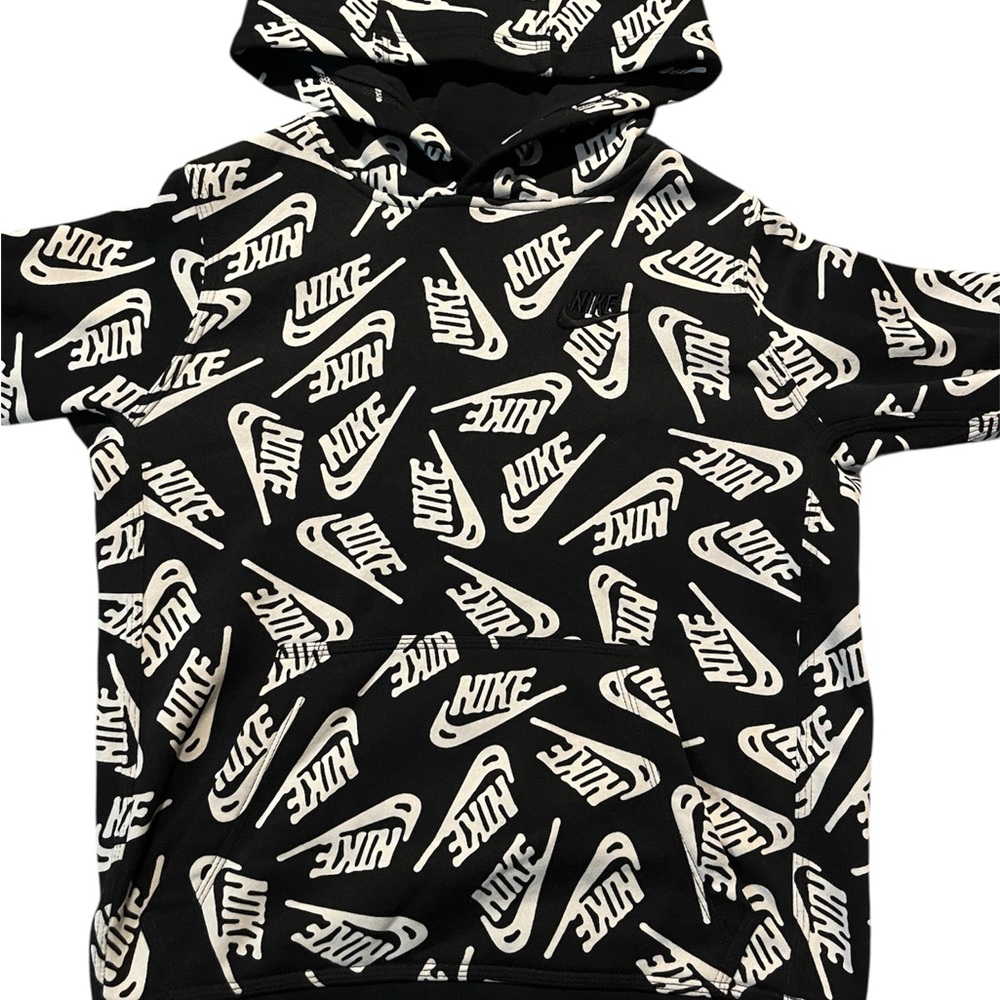 Nike Logo Print Hoodie Black + White